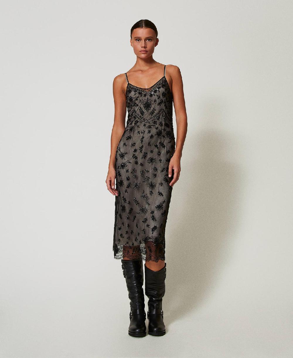 Scee by twin set Abito longuette in tulle con ricamo a mano Acquista Ora