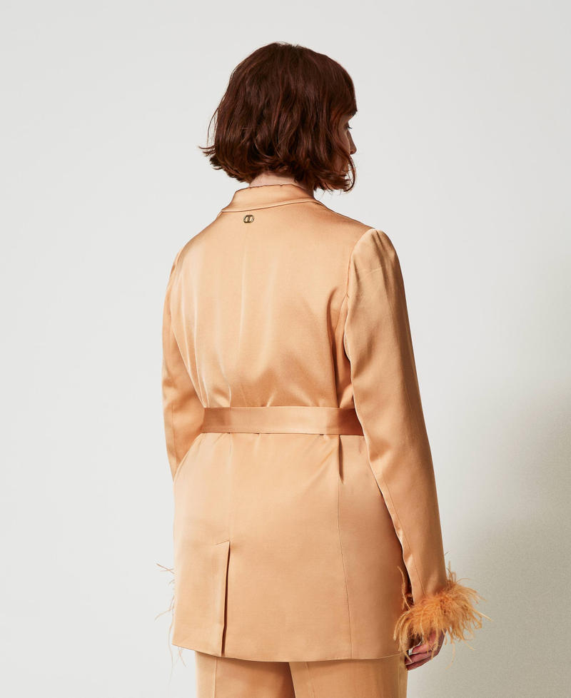 Scee by twin set Giacca blazer in raso con piume Vendita Calda