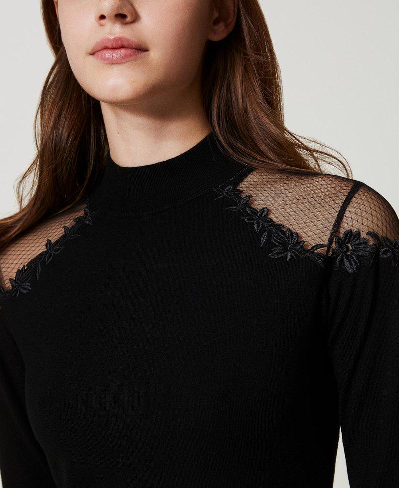 Scee by twin set Maglia lupetto con tulle e ricamo In Saldo
