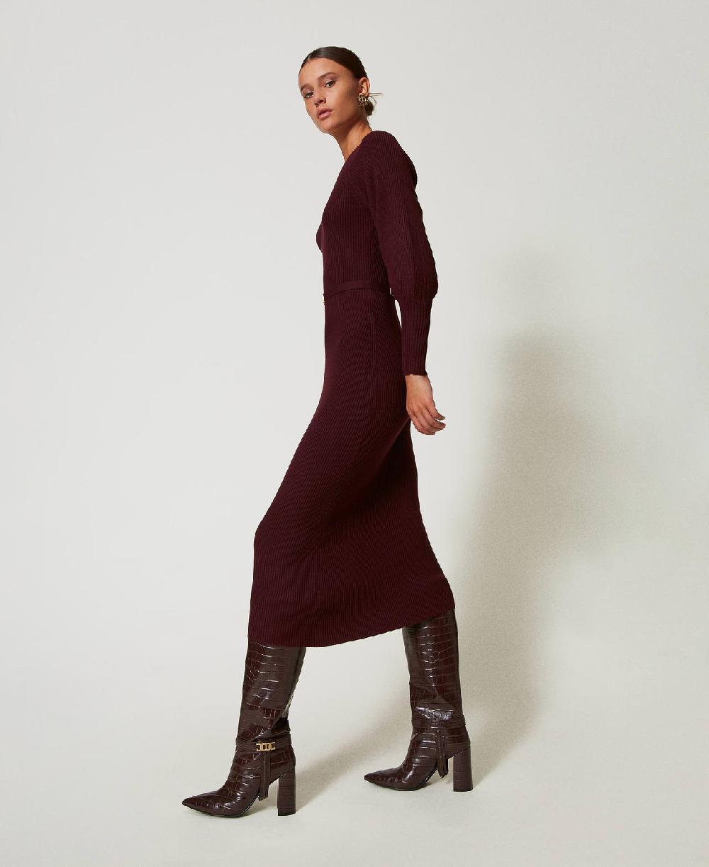 Scee by twin set Abito lungo in maglia a costine con cintura Italia