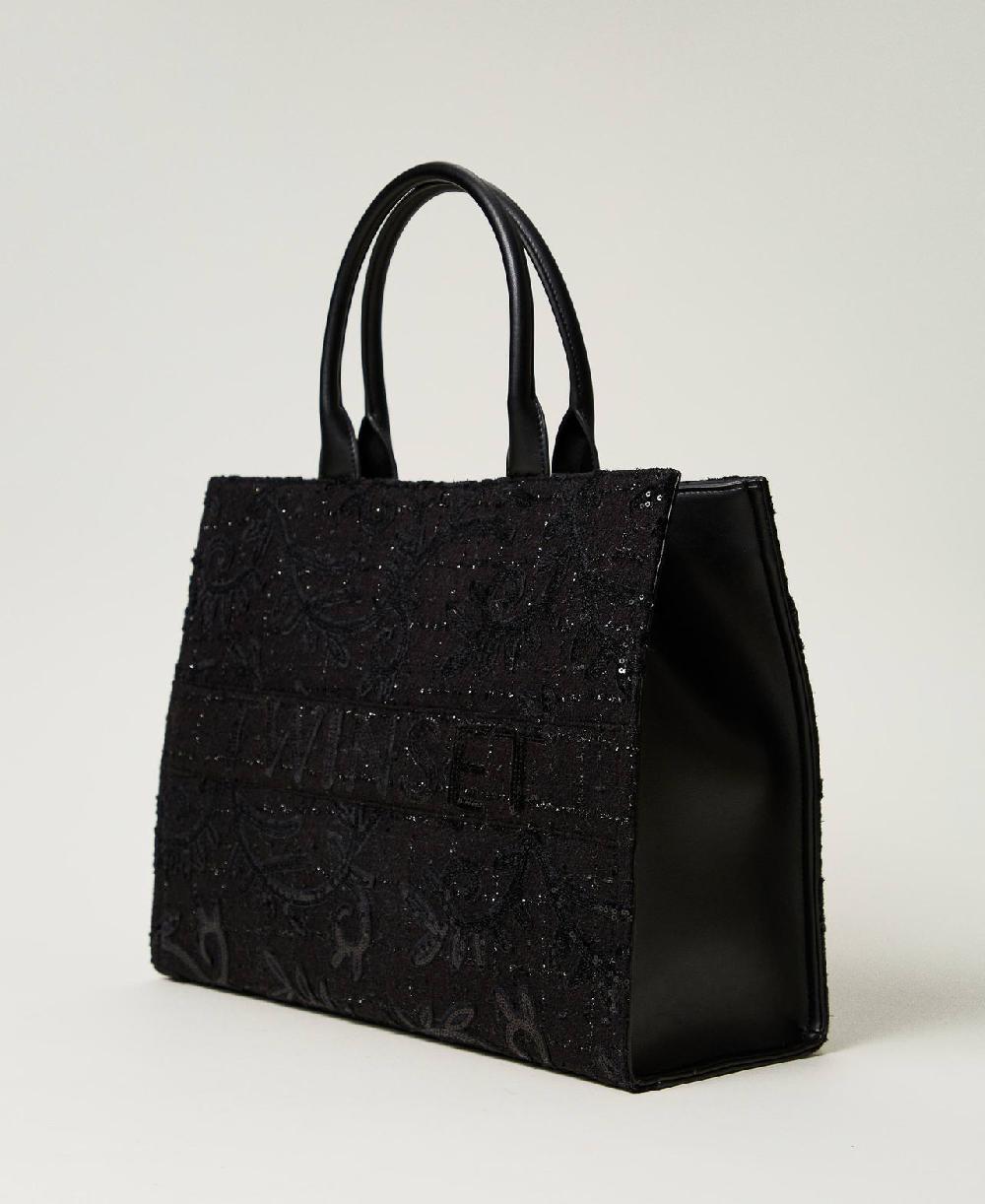 Scee by twin set Borsa shopper 'Victoria' con ricamo e logo Nuova