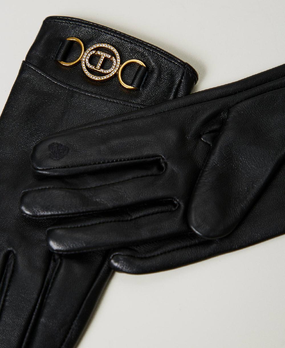 Scee by twin set Guanti in pelle con logo Vendite Flash