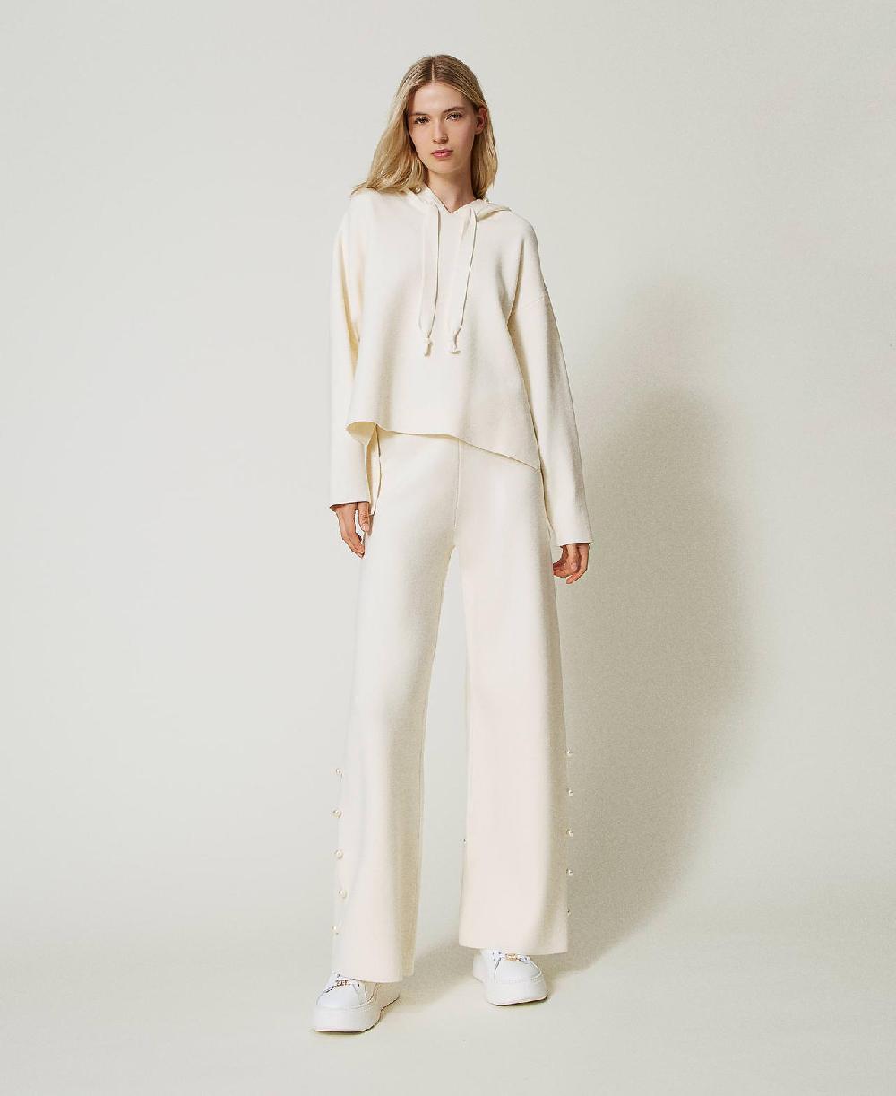 Scee by twin set Pantaloni wide leg in maglia con perle Hotsell