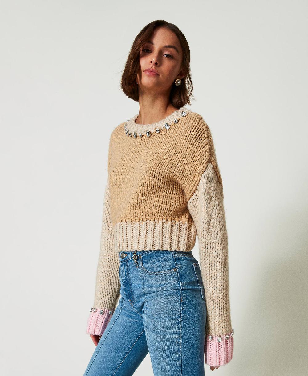 Scee by twin set Maglia color block con ricami a mano Enormi sconti
