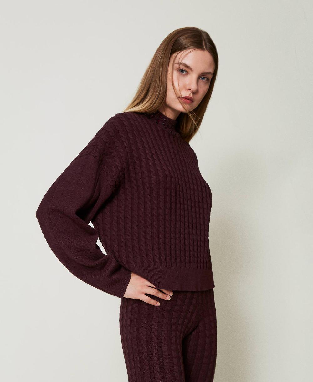 Scee by twin set Maglia lupetto a trecce con strass Nuova