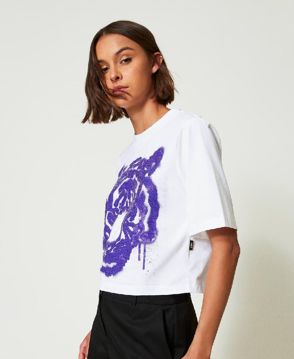 Scee by twin set T-shirt boxy MYFO con stampa e paillettes Nuovo