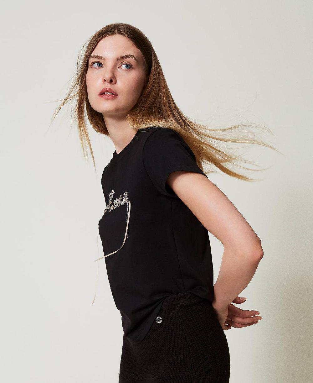 Scee by twin set T-shirt con logo e strass Novità