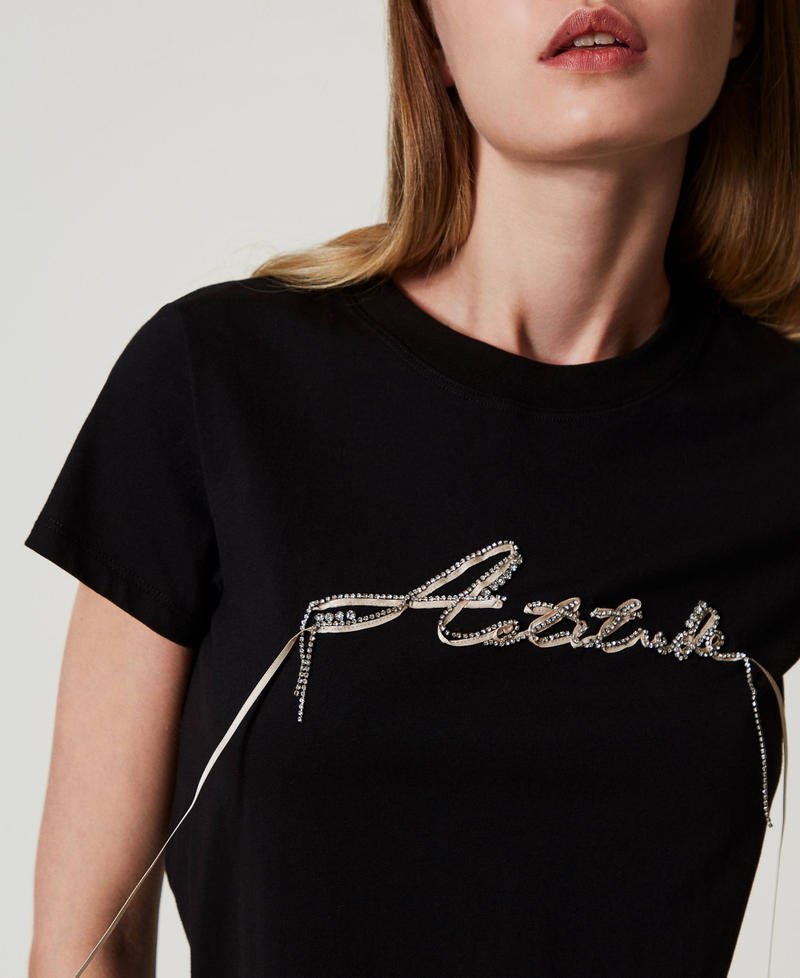 Scee by twin set T-shirt con logo e strass Novità