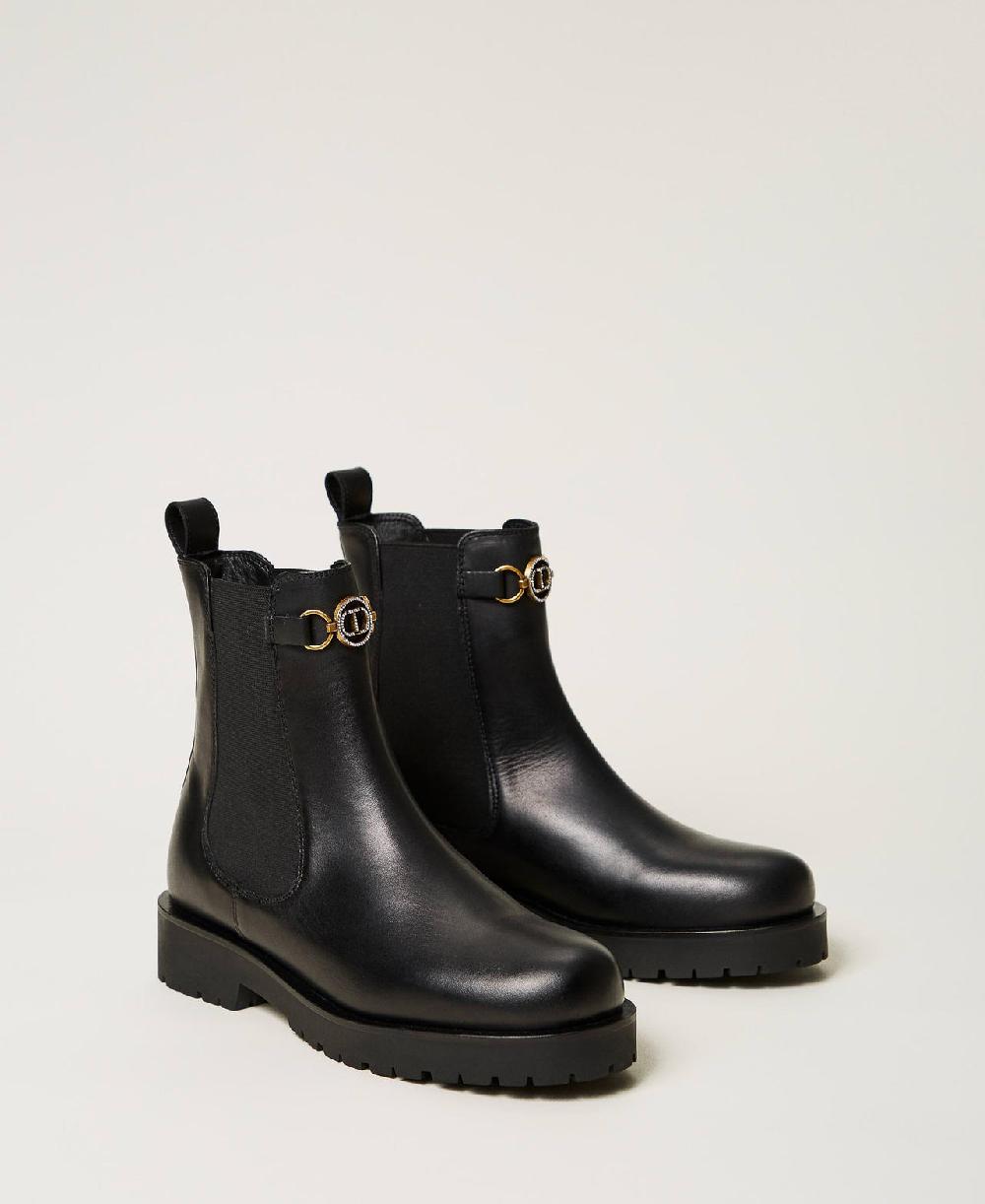 Scee by twin set Stivali chelsea in pelle con Oval T Presa
