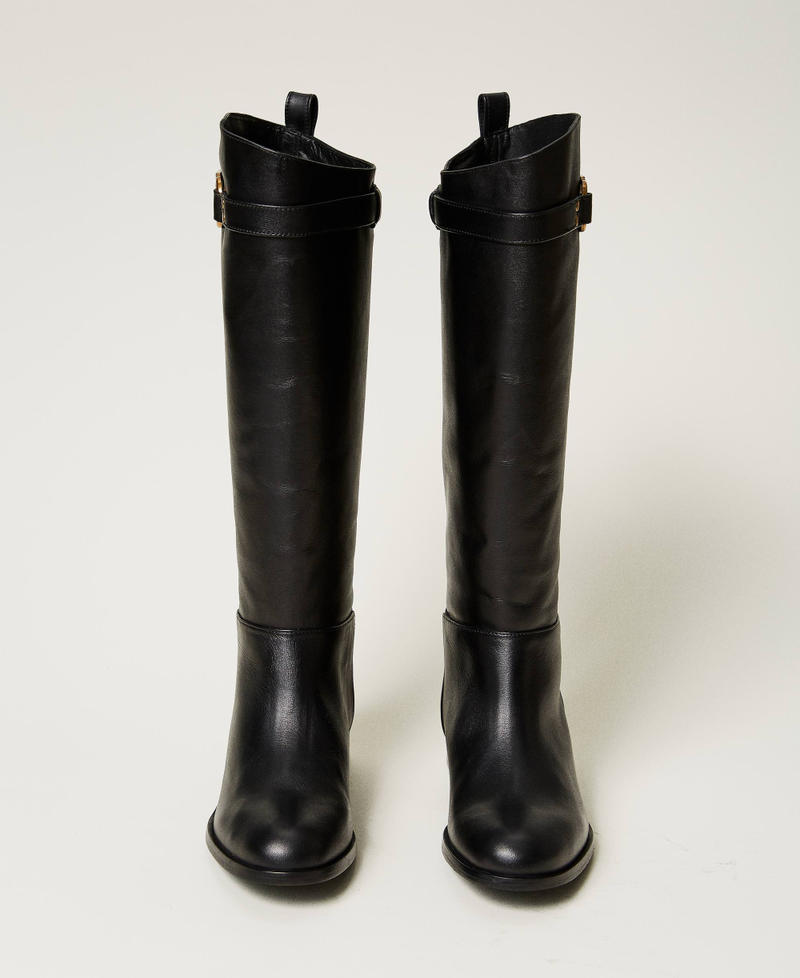 Scee by twin set Stivali alti in pelle con Oval T Saldi Di Fabbrica