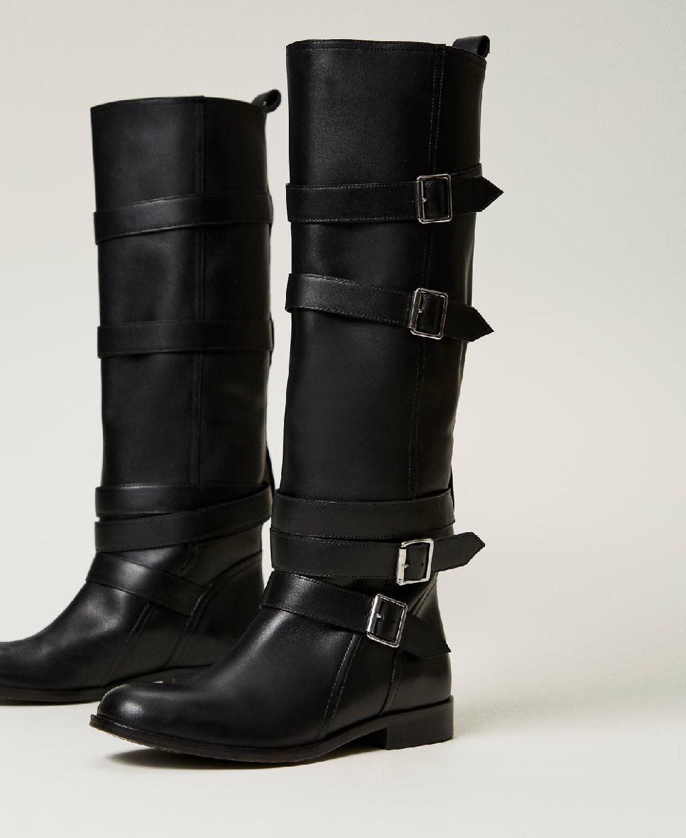 Scee by twin set Stivali in pelle con cinturini Nuovo