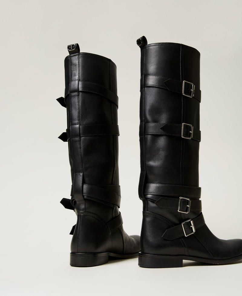 Scee by twin set Stivali in pelle con cinturini Nuovo