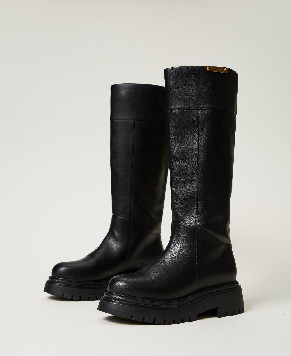 Scee by twin set Stivali alti con targhetta logo Economico