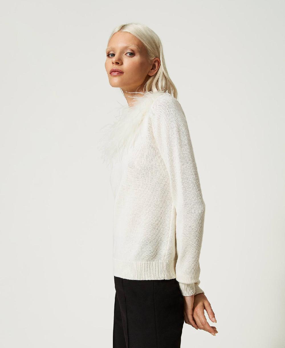 Scee by twin set Maglia regular in misto lana con piume In Vendita