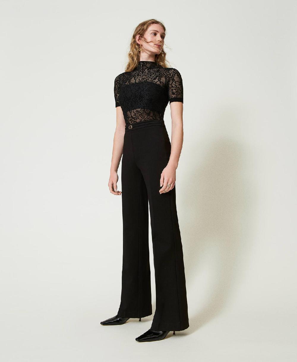 Scee by twin set Pantaloni straight leg con cinturino Oval T Vendita Economica