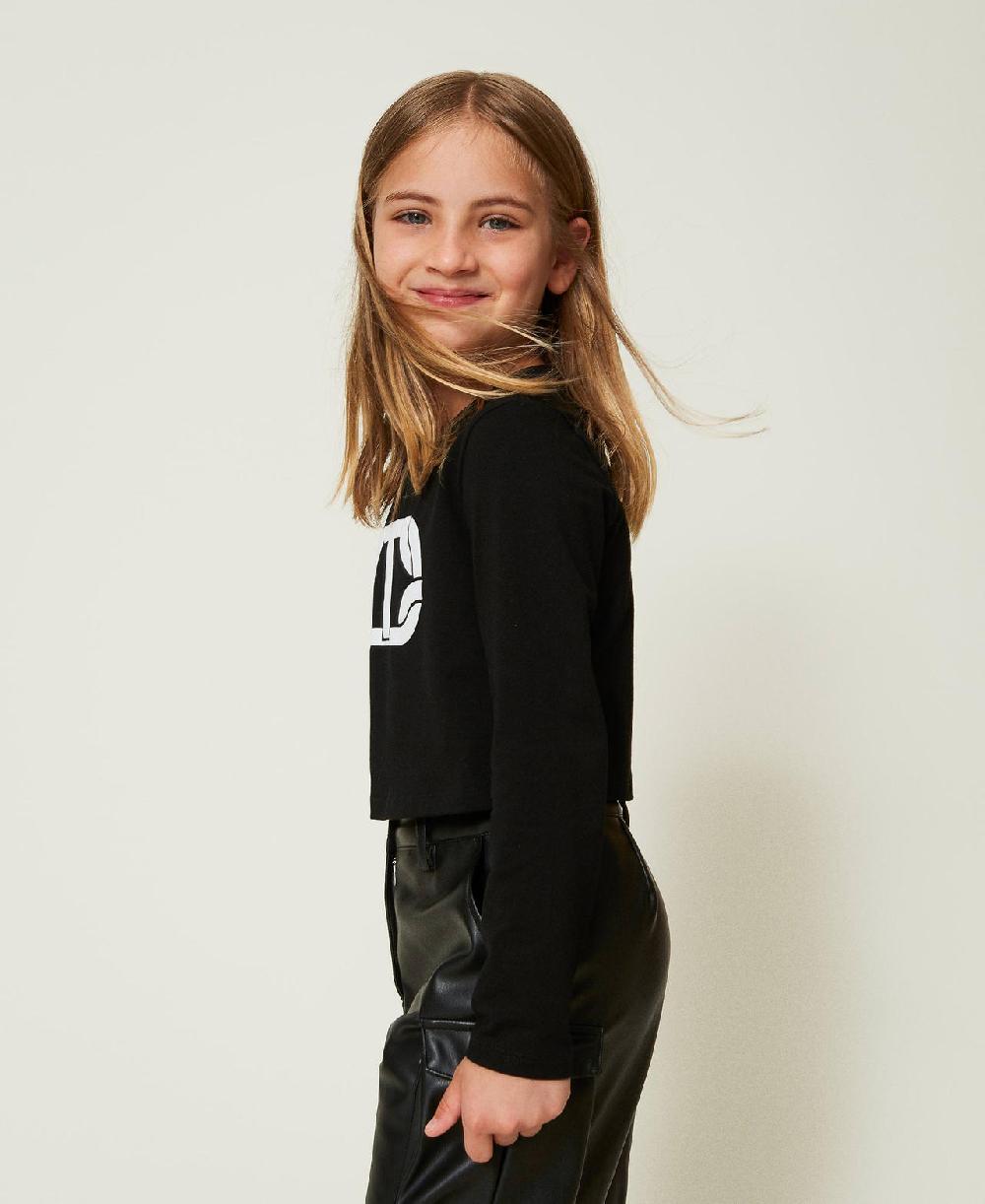 Scee by twin set T-shirt cropped con logo gommato Italia