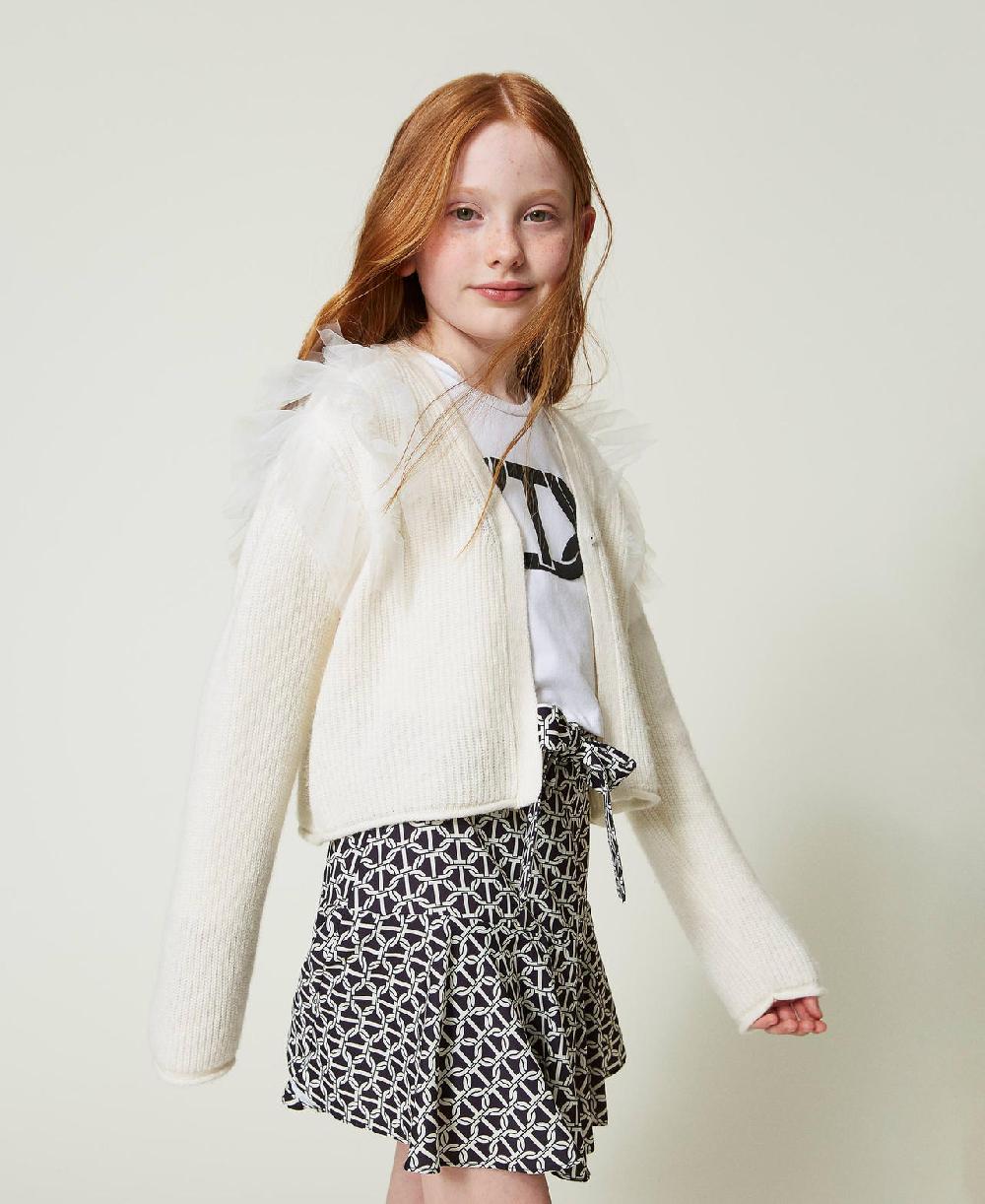Scee by twin set Cardigan regular con balze in tulle Nuovo