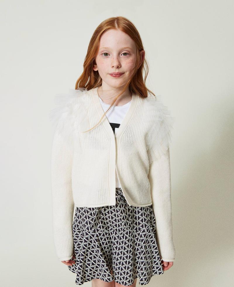 Scee by twin set Cardigan regular con balze in tulle Nuovo