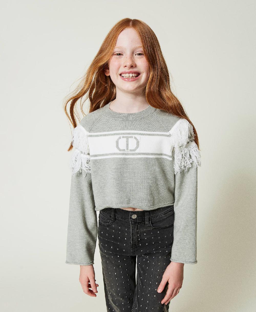 Scee by twin set Maglia con Oval T jacquard e frange Prezzo Ridotto