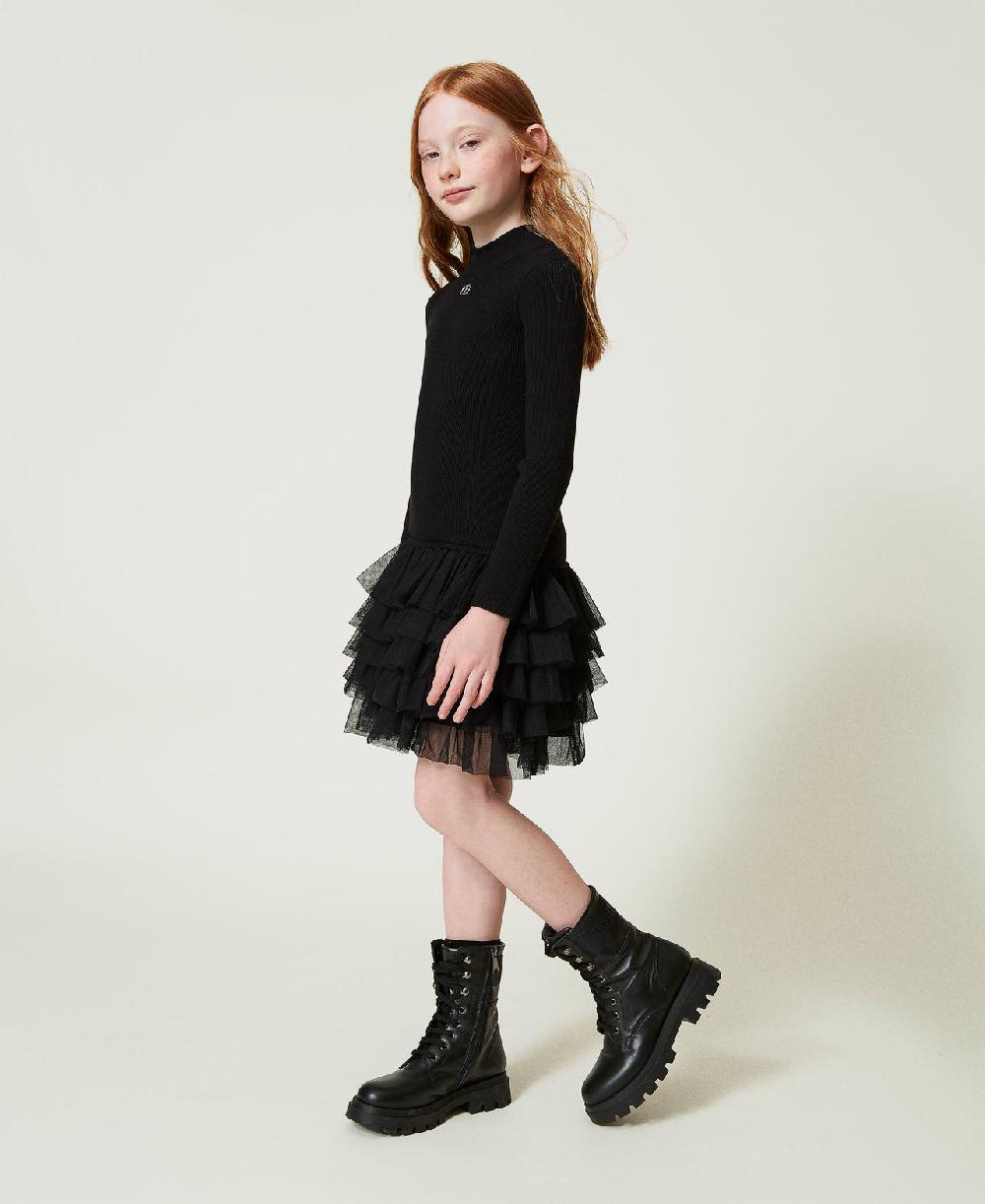 Scee by twin set Abito in maglia a costine con tulle I Più Venduti