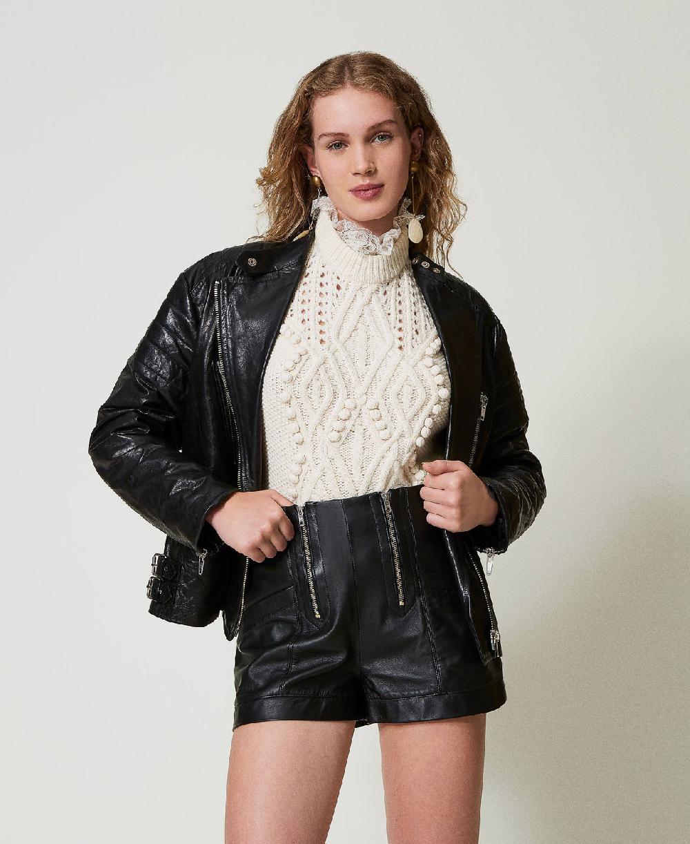 Scee by twin set Shorts 'Fairfax' in pelle con zip Promozione Limitata