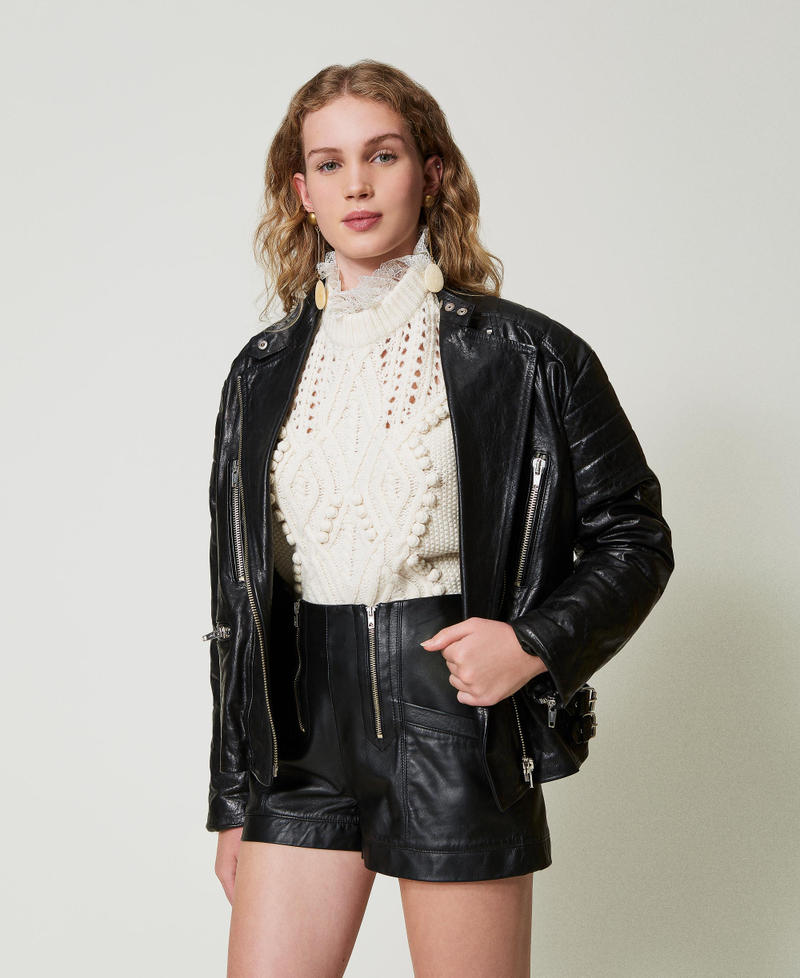 Scee by twin set Shorts 'Fairfax' in pelle con zip Promozione Limitata
