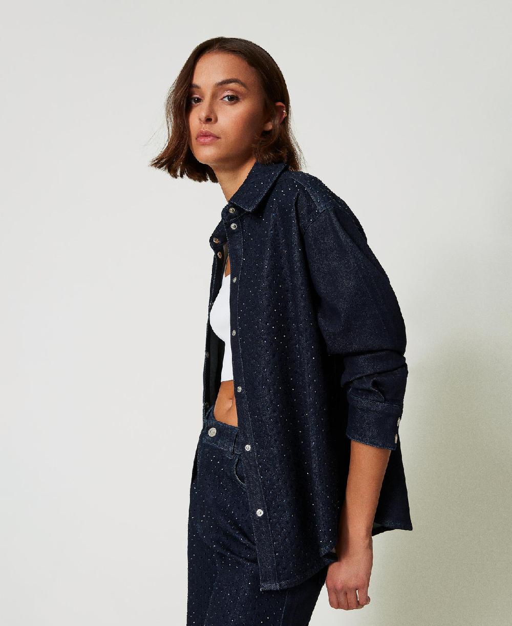 Scee by twin set Camicia in jeans con strass Online
