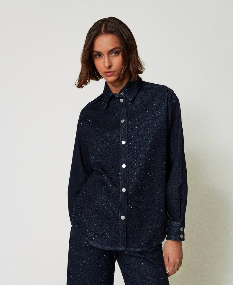 Scee by twin set Camicia in jeans con strass Online