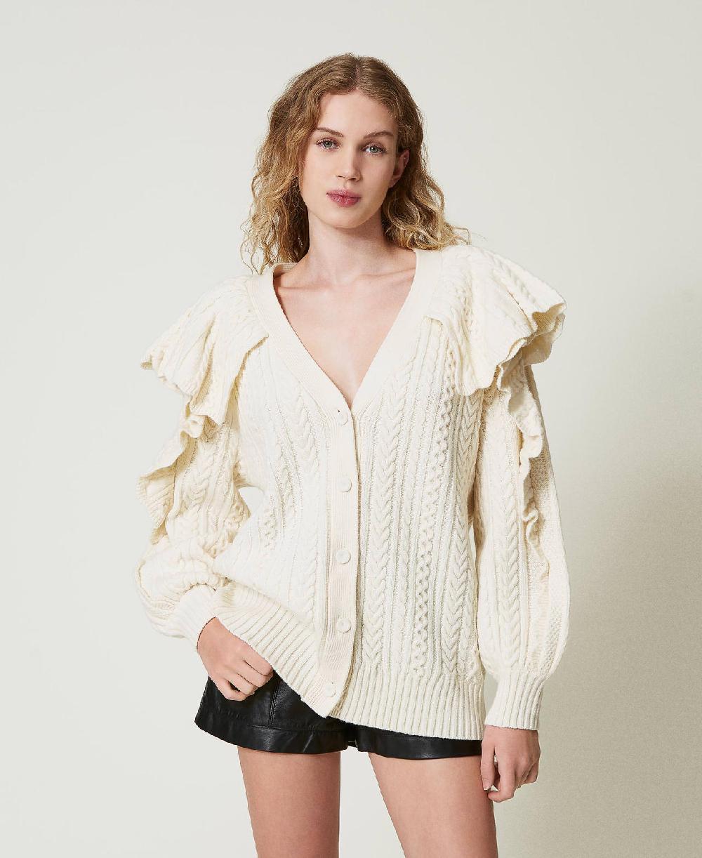 Scee by twin set Cardigan in misto lana con volant Outlet