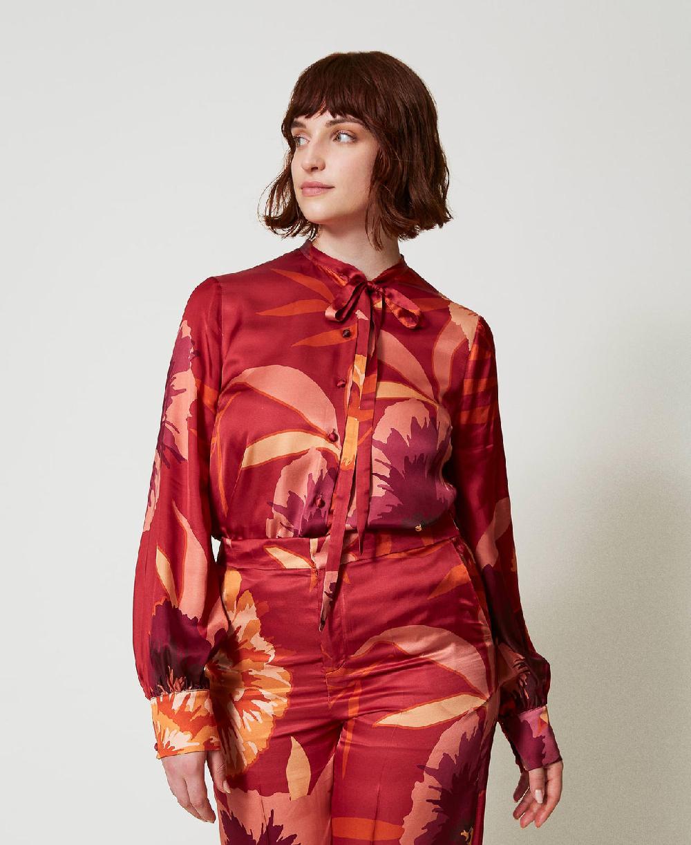Scee by twin set Camicia in raso a fiori Vendita Calda