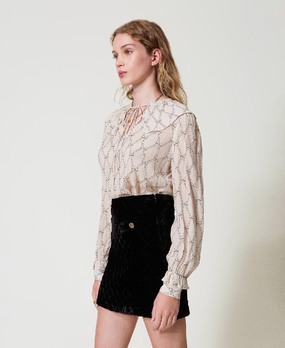 Scee by twin set Blusa in creponne con stampa fiocchi Vendite Flash