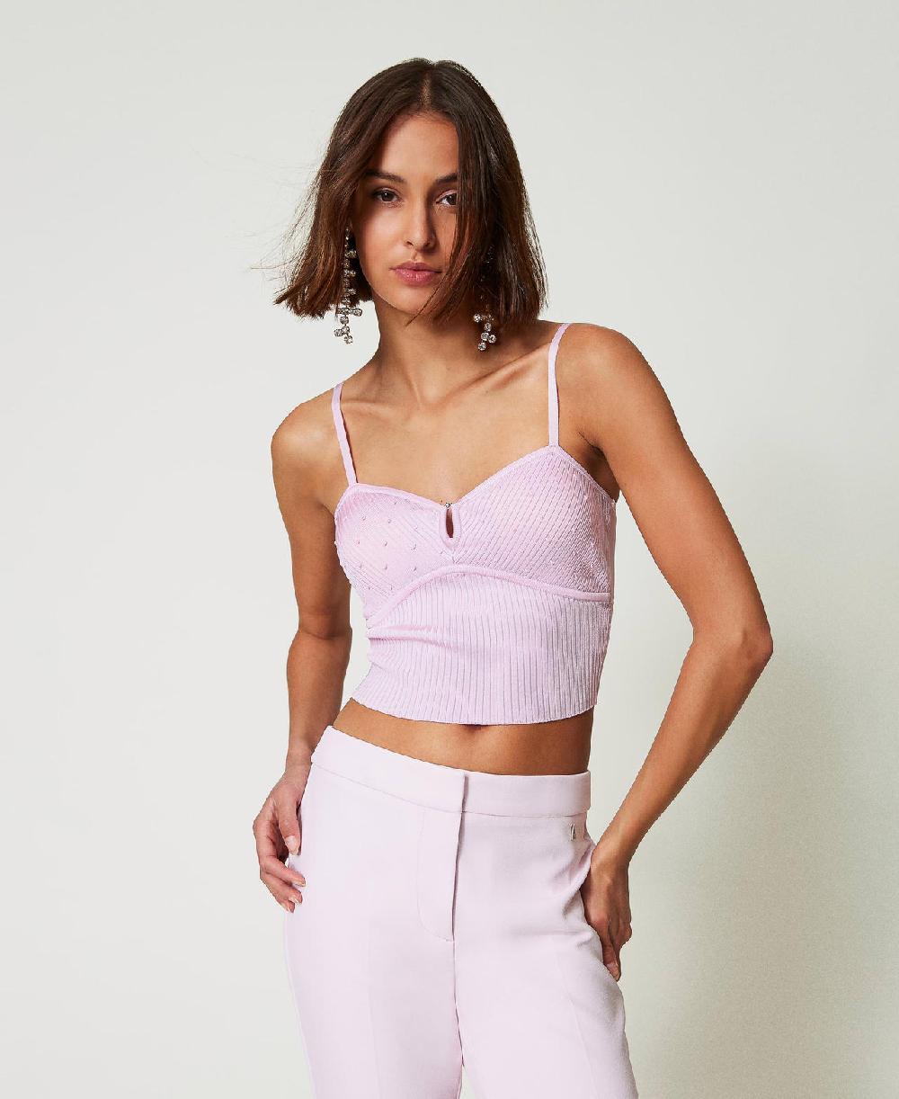 Scee by twin set Top in filato riciclato con perline Shopping online