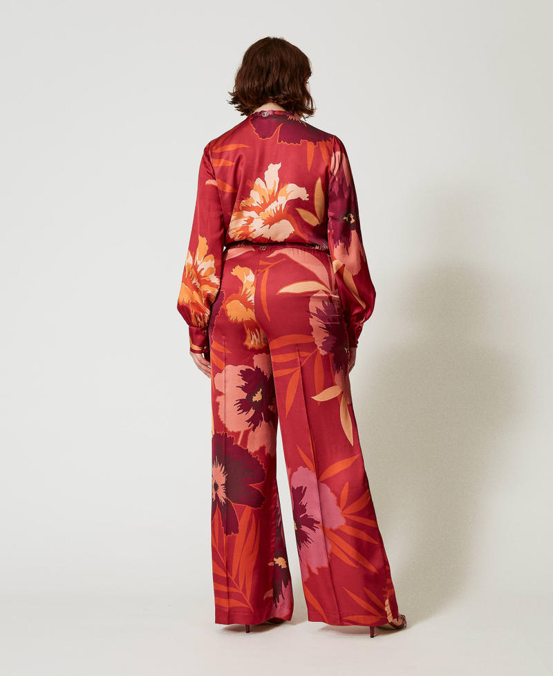 Scee by twin set Pantaloni wide leg in raso a fiori In Saldo