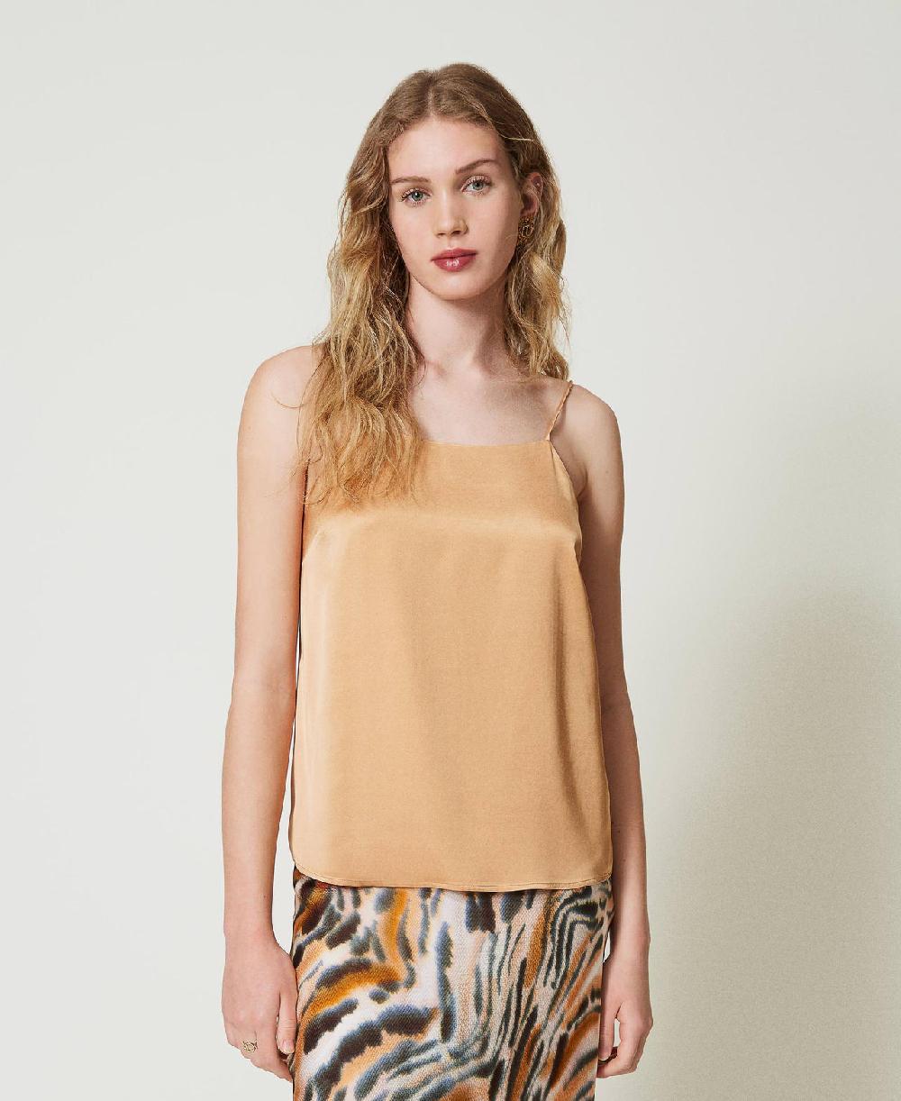 Scee by twin set Top in raso con scollo dritto Consegna Veloce