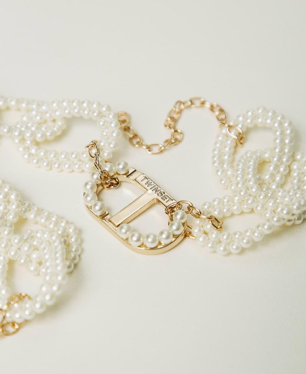 Scee by twin set Collana con catena di perle e Oval T Rilascio limitato