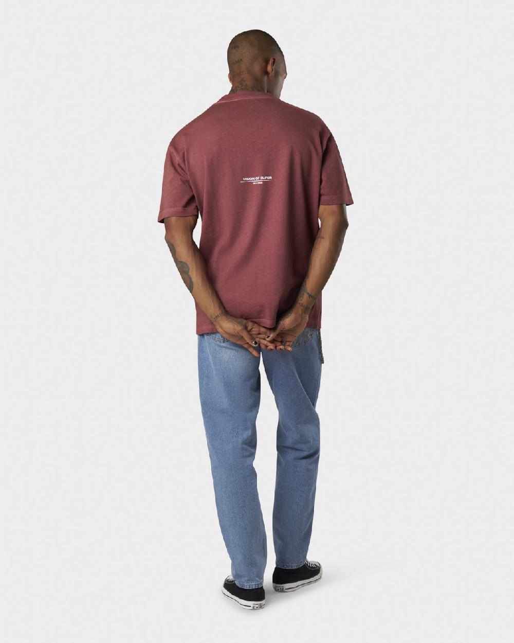 ﻿Vision Of Super RUST T-SHIRT WITH EMBROIDERED RED FLAME AND PRINTED LOGO Nuovo