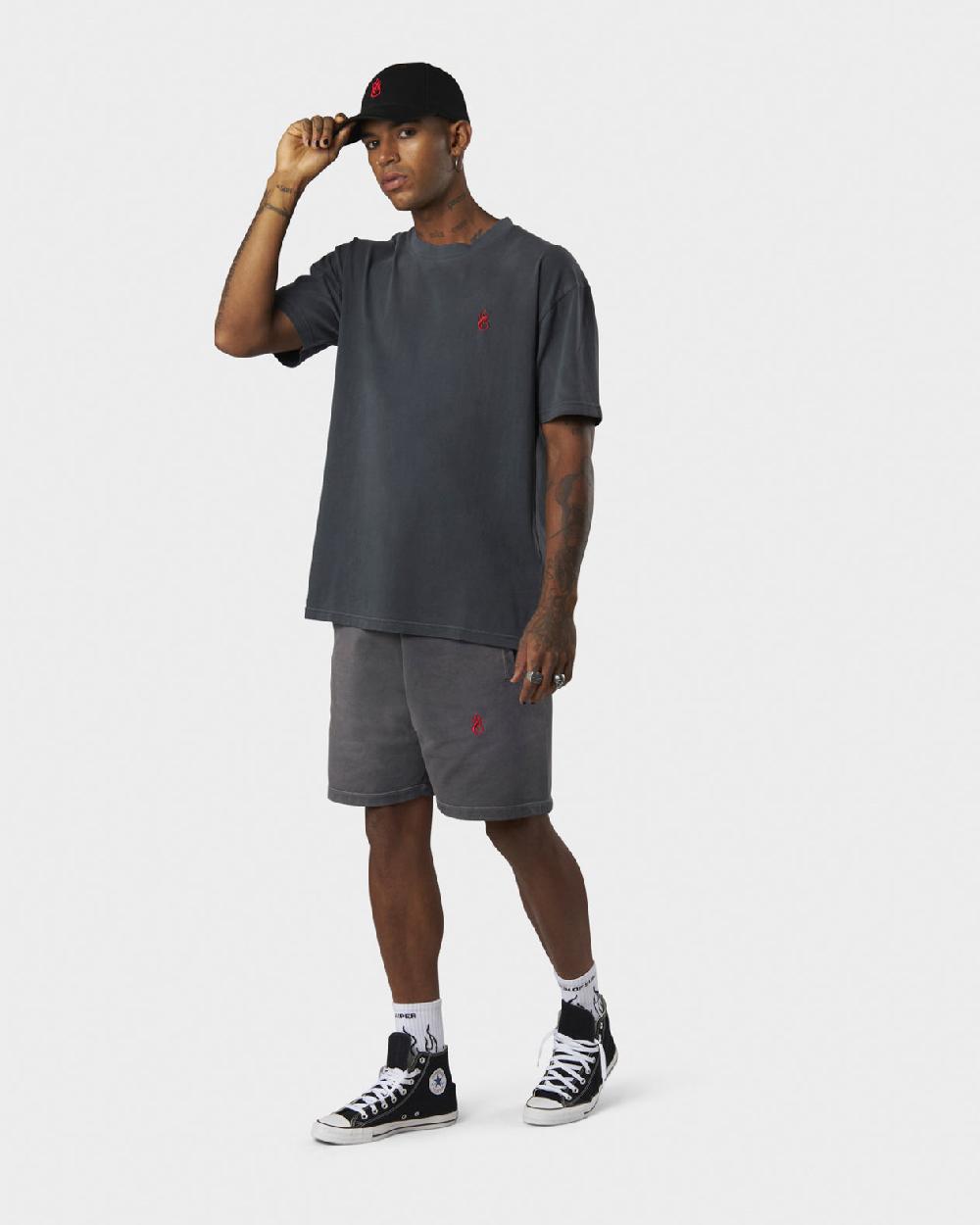 Vision Of Super COLD WASH T-SHIRT WITH RED EMBROIDERED FLAMEAND PRINTED LOGO Qualità
