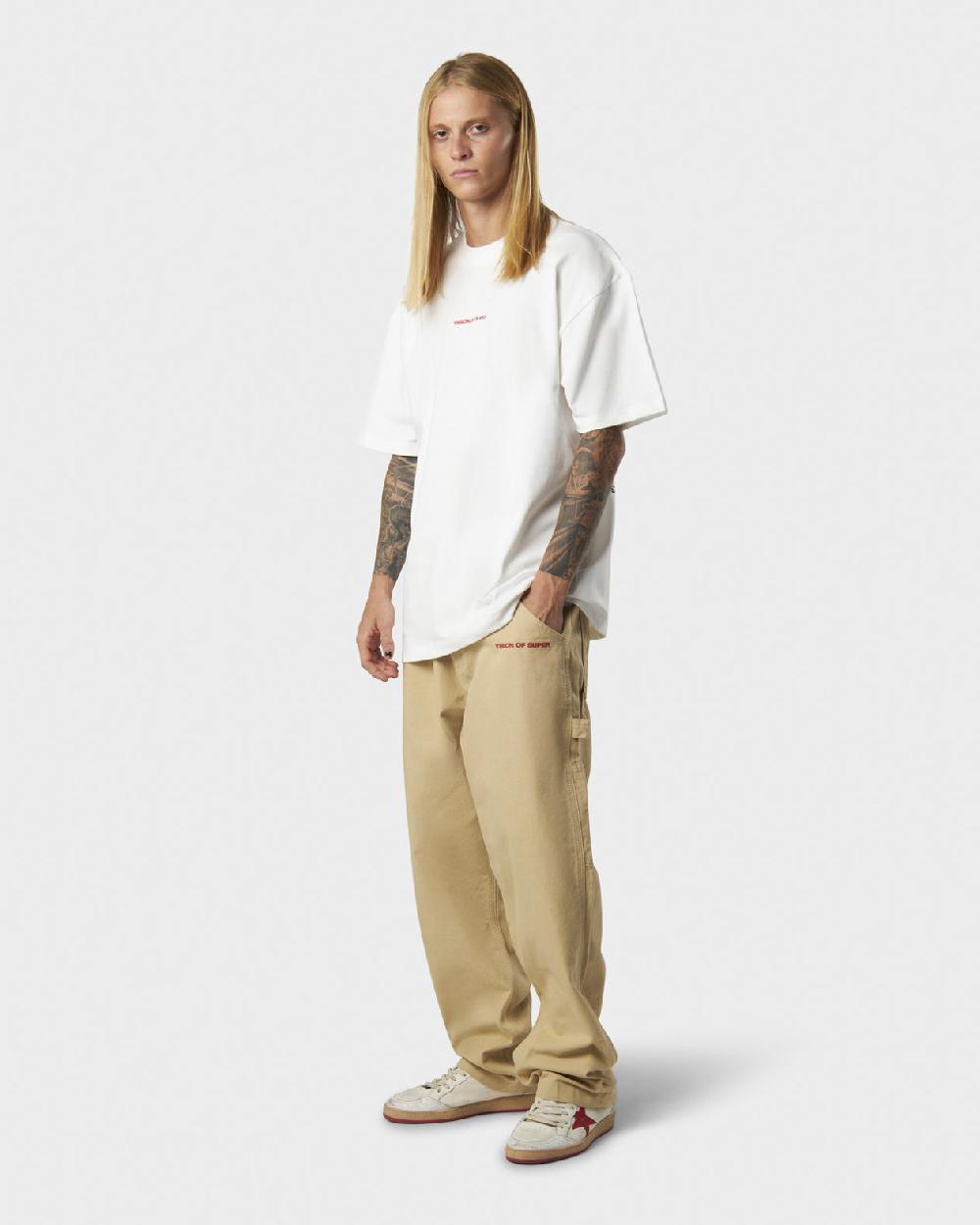 Vision Of Super WHITE T-SHIRT WITH MILITARY VOS PRINT ON BACK AND EMBROIDERED LOGO ON FRONT Pezzi Unici