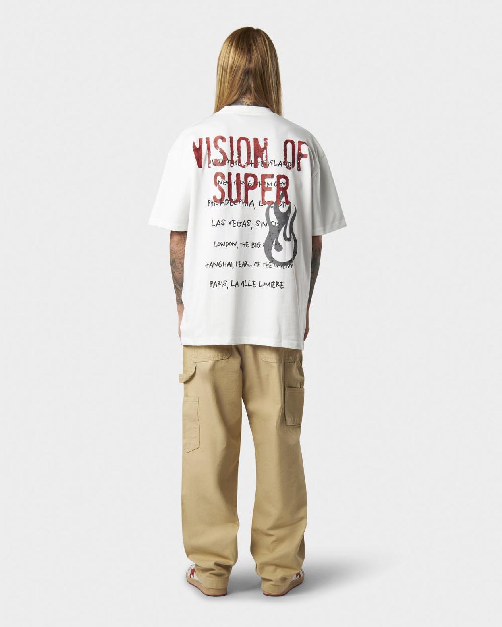 Vision Of Super WHITE T-SHIRT WITH MILITARY VOS PRINT ON BACK AND EMBROIDERED LOGO ON FRONT Pezzi Unici