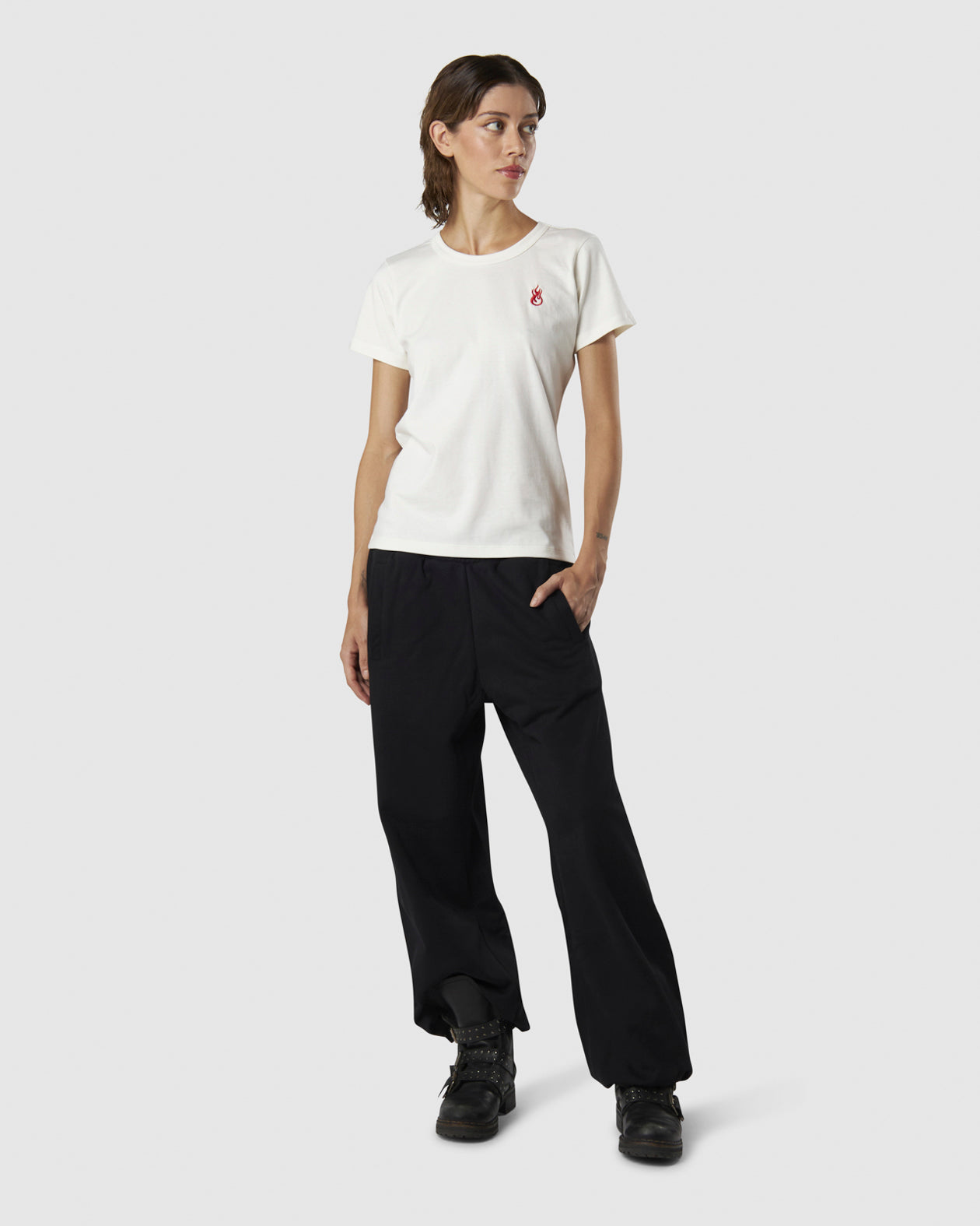 Vision Of Super WHITE T-SHIRT WITH EMBROIDERED FLAME LOGO ON FRONT AND PRINTED LOGO ON BACK Qualità Garantita