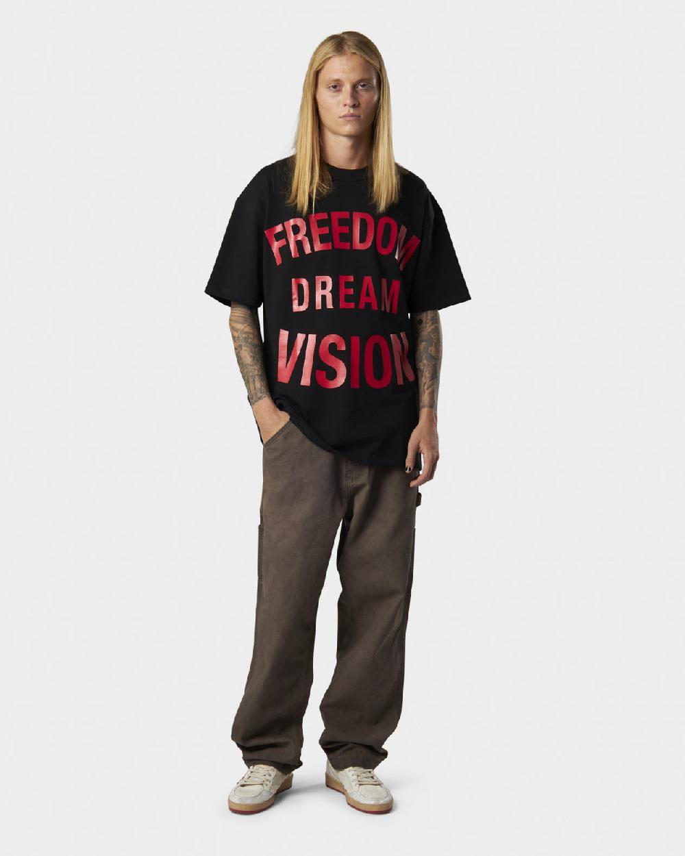 Vision Of Super BLACK T-SHIRT WITH FREEDOM PRINT ON FRONT AND METAL LABEL Negozi Online