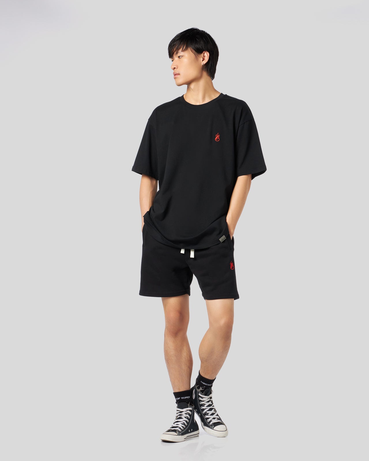 Vision Of Super BLACK T-SHIRT WITH FLAMES LOGO Promozione Limitata
