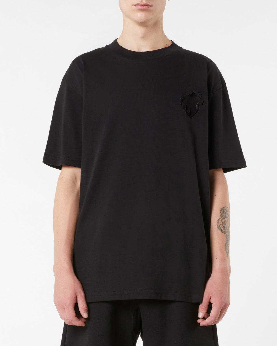 Vision Of Super BLACK T-SHIRT WITH EMBROIDERED FLAMING HEART Affare Del Giorno