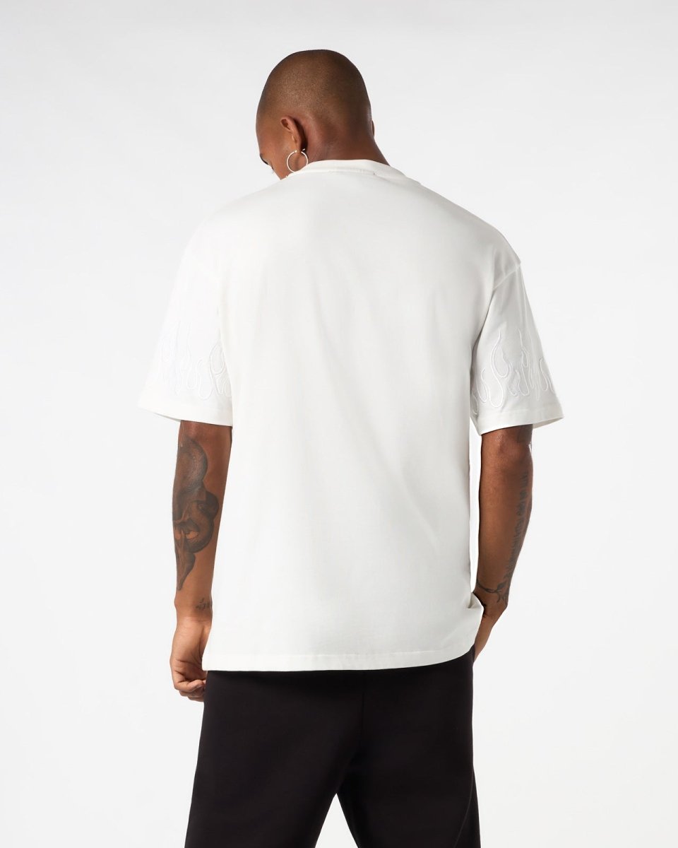 Vision Of Super WHITE T-SHIRT WITH WHITE EMBROIDERED FLAMES Offerta