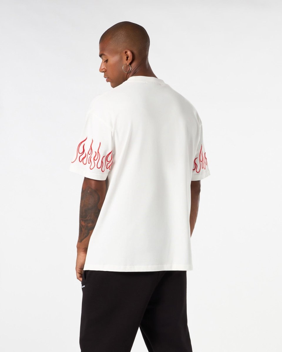 Vision Of Super WHITE T-SHIRT WITH RED EMBROIDERED FLAMES Economico