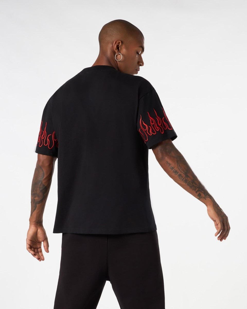 Vision Of Super BLACK T-SHIRT WITH RED EMBROIDERED FLAMES Online