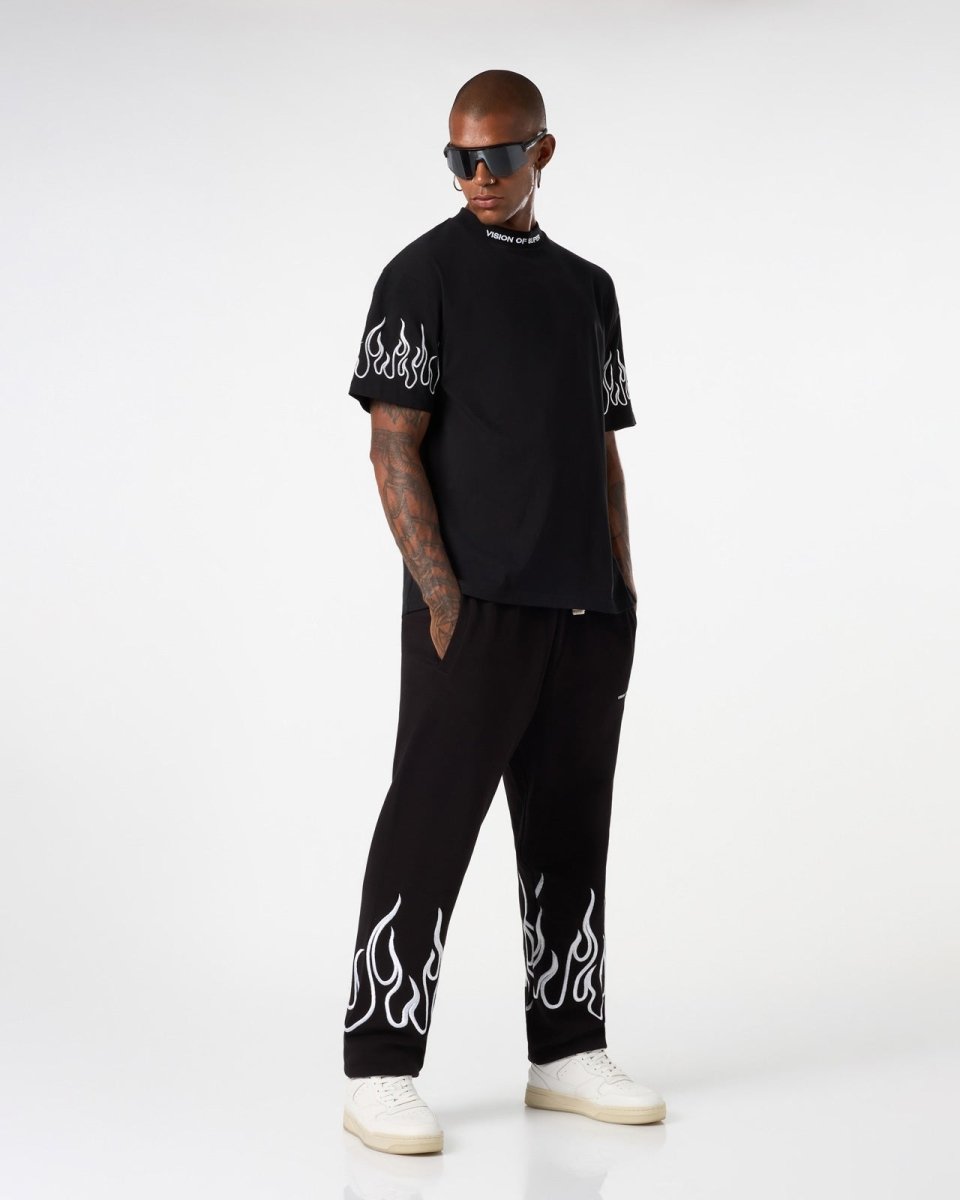 Vision Of Super BLACK T-SHIRT WITH WHITE EMBROIDERED FLAMES Outlet