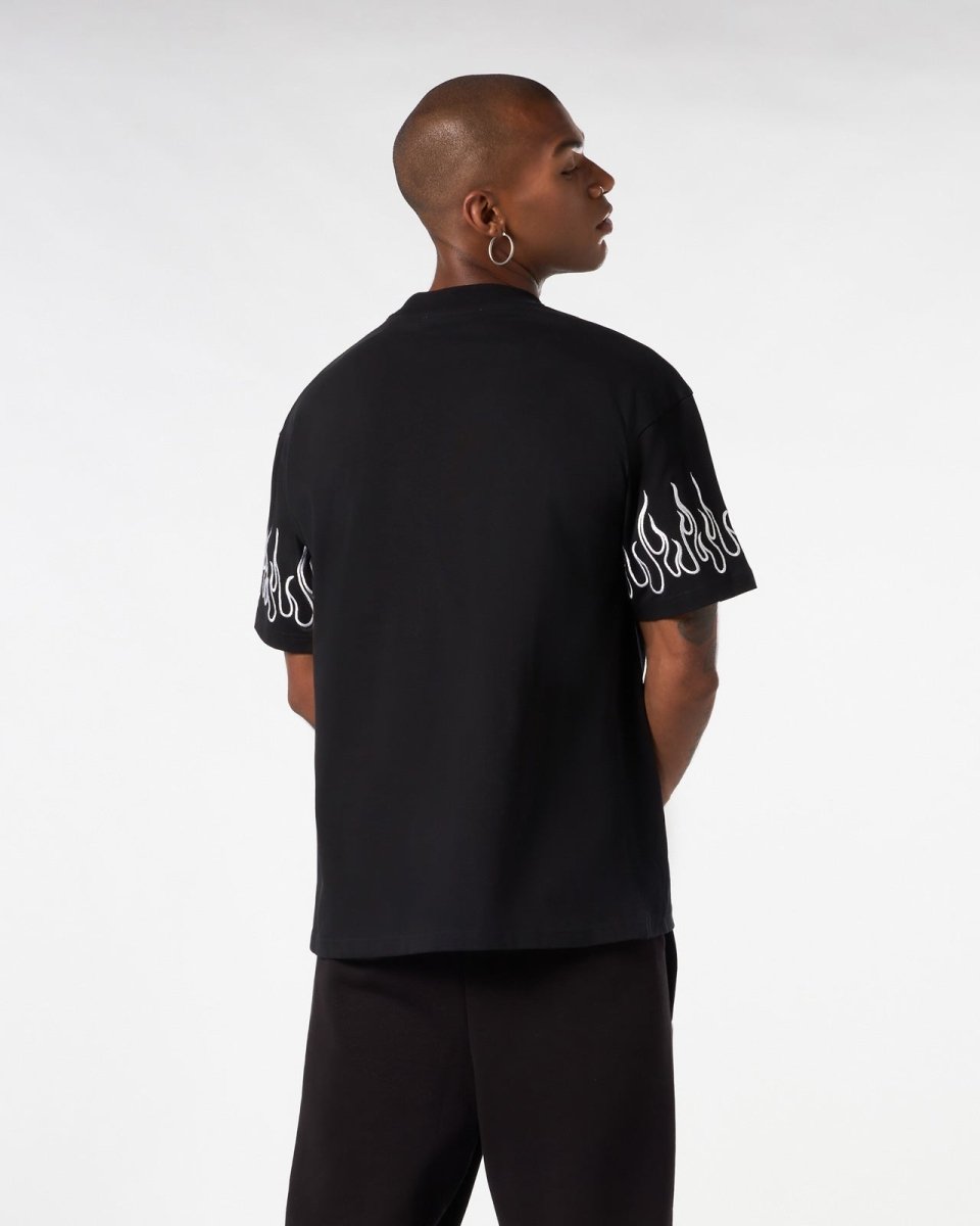 Vision Of Super BLACK T-SHIRT WITH WHITE EMBROIDERED FLAMES Outlet