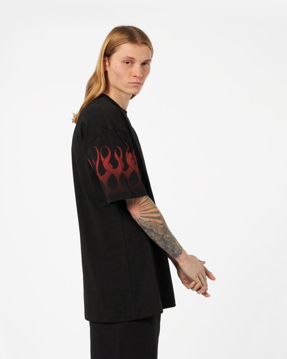 Vision Of Super BLACK T-SHIRT WITH RED FLAMES In Vendita