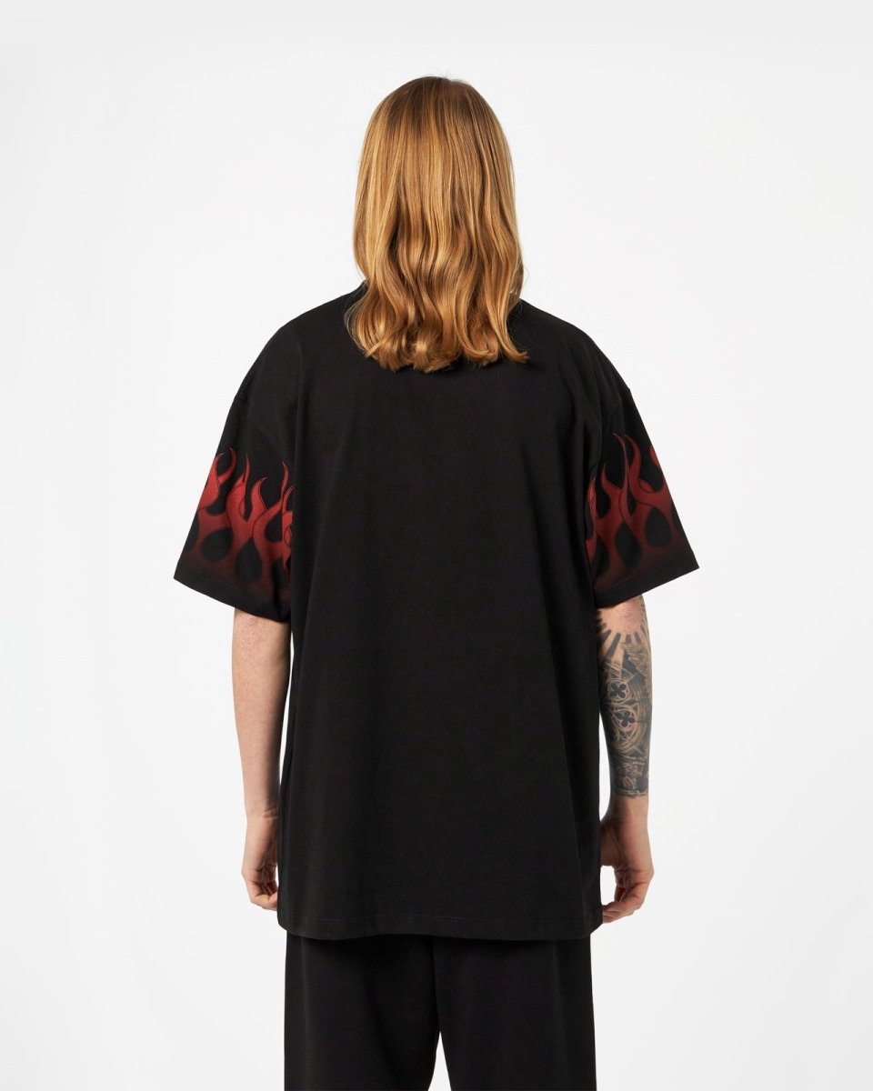 Vision Of Super BLACK T-SHIRT WITH RED FLAMES In Vendita